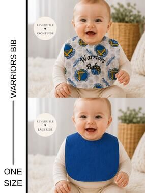 ✨Upcycled Golden State Warriors Baby Bib | Handmade  Reversible | One of a Kind✨